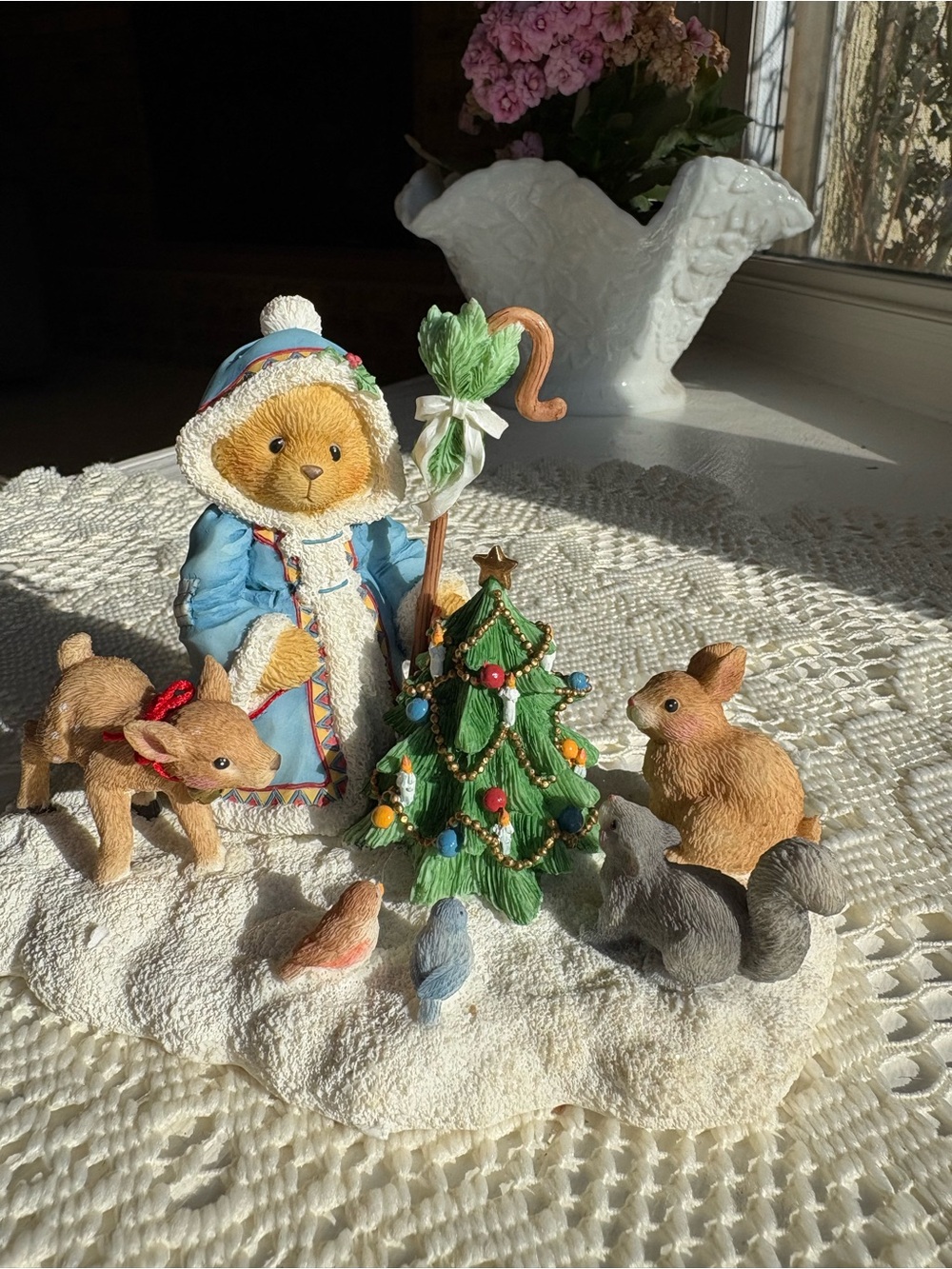 Winter Bear with Green Christmas Tree Small Pets Figurine